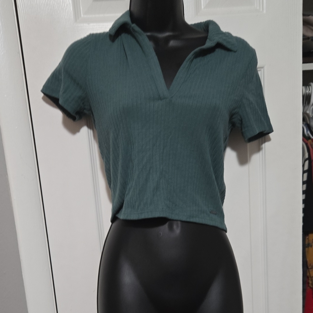 Hollister Dark Teal Ribbed Crop Top